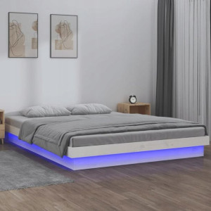 Rama łóżka z LED, biała, 120x200 cm, lite drewno L