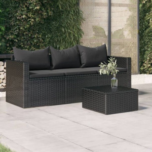 3-osobowa sofa ogrodowa z poduszkami, czarna, poli