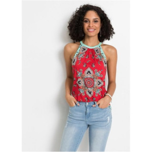 Bonprix Czerwony Top Z Ornamentnym Wzorem 48-50 975360