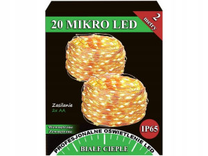 Lampki Druciki Mikro 20 Led Białe Ciepłe Baterie