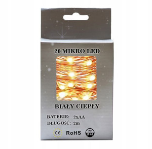 Lampki Druciki 20 Mikro Led Białe Ciepłe