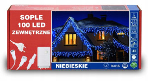 Sople Zewnętrzne 100 Led Lampki Choinkowe Niebiesk