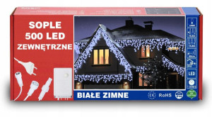Sople Zewnętrzne 500 Led Lampki Choinkowe Białe