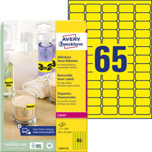Usuwalne Etykiety Neonowe Avery 25Ark 38,1X21,2