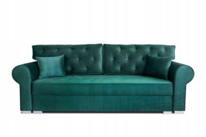 Butelkowa Zieleń Pikowana Sofa Glamour Plusz
