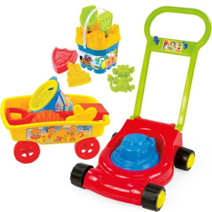 Mochtoys Kosiarka z dźwiękiem + Zamek zestaw + Wózek z foremkami, do wody i