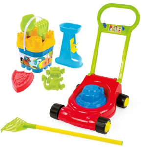 Mochtoys Kosiarka z dźwiękiem + Grabie do liści + Zestaw Zamek do piasku Wi