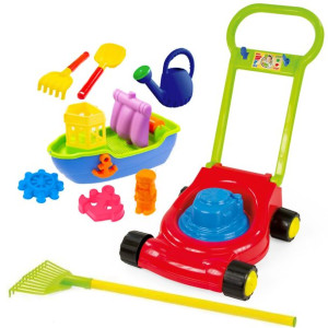 Mochtoys Kosiarka z dźwiękiem + Grabie do liści + Zestaw Statek z akcesoria
