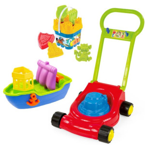 Mochtoys Kosiarka z dźwiękiem + Zestaw do piasku wiaderko grabki łopatka fo