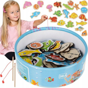 Gra Drewniana Łowienie Rybek Magnes 2 Wędki Puzzle
