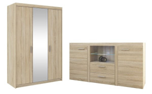 Praktyczny Zestaw RIMO SZAFA 130 cm Lustro + KOMODA 150 cm DĄB SONOMA