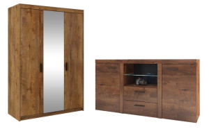 Praktyczny Zestaw RIMO SZAFA 130 cm Lustro + KOMODA 150 cm DĄB LEFKAS