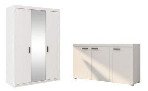 Zestaw RIMO SZAFA 130 cm LUSTRO  + KOMODA 150 cm BIAŁY