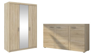 Zestaw Rimo Szafa 130 Cm Lustro + Komoda 150 Cm Dąb Sonoma