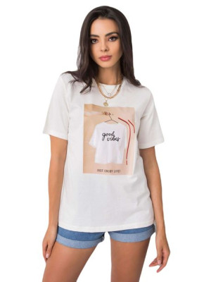 Biały t-shirt bawełniany z printem L
