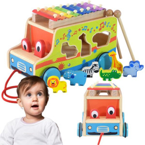 Autobus Do Ciągnięcia Drewniany Sznurek Klocki Sor