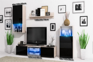 Meblościanka LOFT Sonoma/Czarny połysk