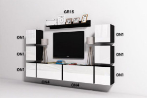 Meblościanka ONYX 8 Czarny mat / Front Czarny połysk