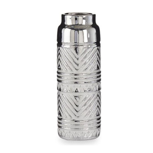 Wazon Paski Cylindryczny Ceramika Srebrzysty (10,5 x 30 x 10,5 cm)