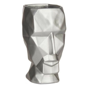 Wazon Twarz 3D Srebrzysty Polyresin (12 x 24,5 x 16 cm)