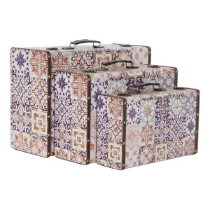 zestaw dekoracyjnych pudełek DKD Home Decor Płótno Drewno Płytka (3 pcs)