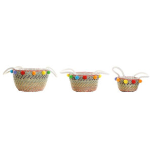 zestaw koszyków DKD Home Decor Poliester Pompony (57 x 45 x 42,5 cm)