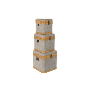 zestaw dekoracyjnych pudełek DKD Home Decor Drewno Poliester (3 pcs)