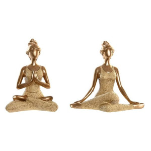 Figurka Dekoracyjna DKD Home Decor 19,5 x 11,5 x 18 cm Złoty Yoga (2 Sztuk)