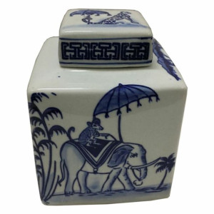 Wazon DKD Home Decor Słoń Porcelana Niebieski Biały 17 x 17 x 22 cm