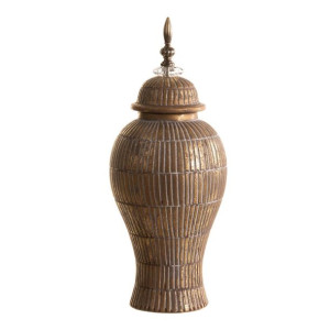 Wazon 19 x 19 x 43 cm Ceramika Złoty Biały