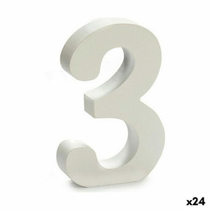 Cyfry 3 Drewno Biały (2 x 16 x 14,5 cm) (24 Sztuk)