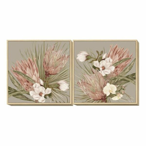 Obraz DKD Home Decor Kvety Tropikalny 70 x 4 x 70 cm (2 Sztuk)