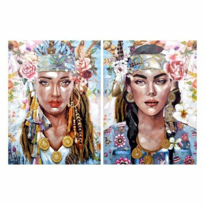 Obraz DKD Home Decor 90 x 3 x 120 cm Kvety Boho (2 Sztuk)