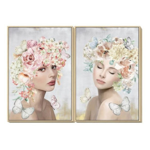 Obraz DKD Home Decor 80 x 4 x 120 cm Kvety Nowoczesny (2 Sztuk)