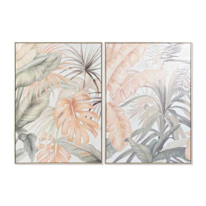 Obraz DKD Home Decor 100 x 4 x 140 cm Tropikalny Liść roślin (2 Sztuk)