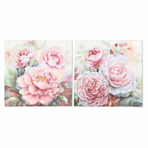 Obraz DKD Home Decor 80 x 3 x 80 cm Kvety Shabby Chic (2 Sztuk)