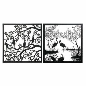 Dekoracja ścienna DKD Home Decor 98 x 1 x 98 cm Czarny Ptaki (2 Sztuk)
