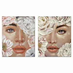 Obraz DKD Home Decor Kvety 80 x 3 x 100 cm Romantyczny (2 Sztuk)