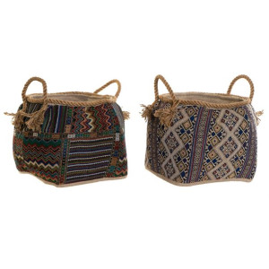 Koszyk DKD Home Decor 30 x 30 x 30 cm Naturalne Włókno Boho (2 Sztuk)