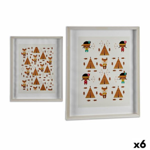 Obraz Brązowy Drewno Biały (6 Sztuk) (2,5 x 52 x 42 cm)