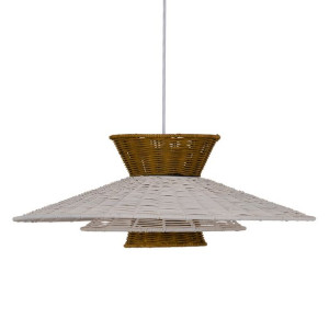 Lampa Sufitowa 55 x 55 x 21 cm Metal Biały Kolor Zielony Rattan