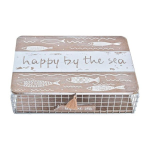 Pudełko ozdobne DKD Home Decor 24 x 16 x 6 cm Metal Drewno Brązowy Biały