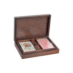 Karty do gry DKD Home Decor Sheesham 18 x 12 x 4 cm Złoty Ceimnobrązowy