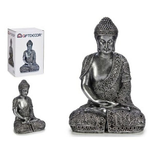 Figurka Dekoracyjna Budda Srebro Żywica (20 x 34,5 x 24 cm)