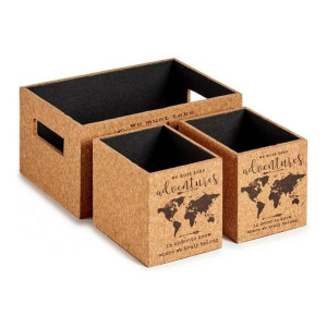 Pudełko ozdobne Brązowy Mapa Świata MDF Korek (3 pcs)