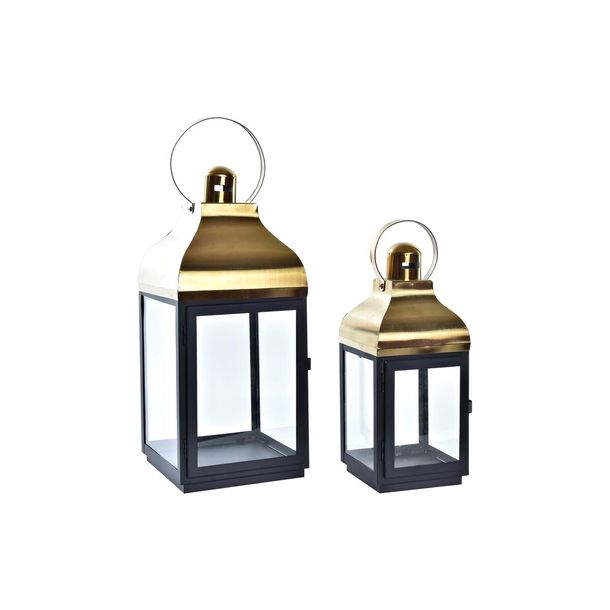 Latarnie DKD Home Decor Szkło Czarny Złoty Metal (19 x 18 x 49 cm)