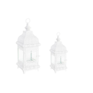 Lampiony DKD Home Decor Szkło Metal Biały (19 x 19 x 58 cm)