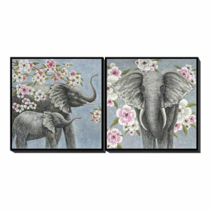 Obraz DKD Home Decor Słoń 100 x 3,5 x 100 cm Kolonialny Kvety (2 Sztuk)