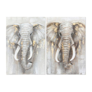 Obraz DKD Home Decor Słoń 60 x 3 x 90 cm Kolonialny (2 Sztuk)