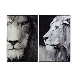 Obraz DKD Home Decor Lew 80 x 4 x 120 cm Kolonialny (2 Sztuk)